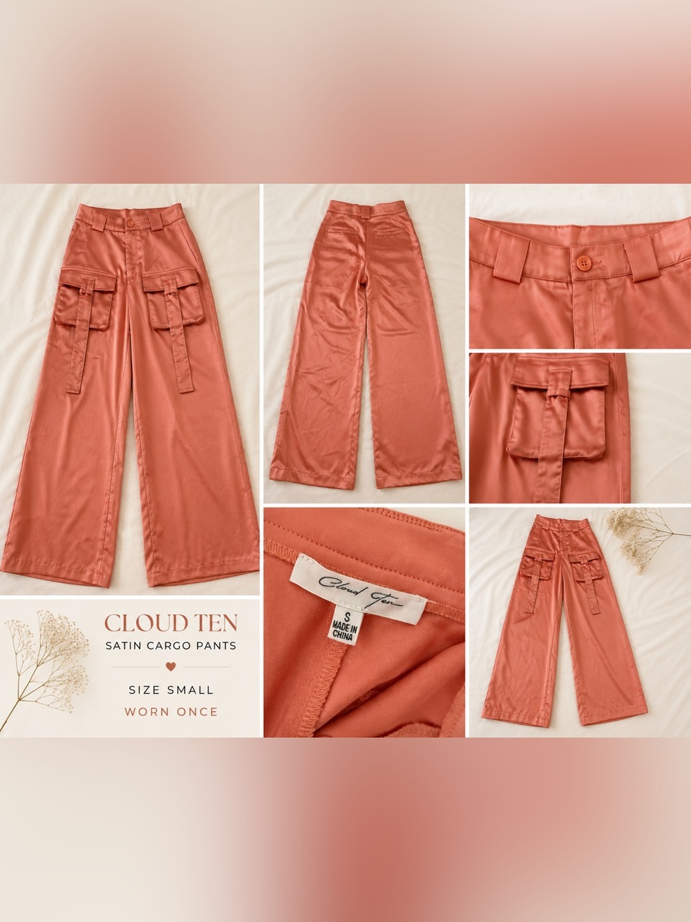 Cloud Ten High-Waist Wide Leg Cargo Pants in Terracotta